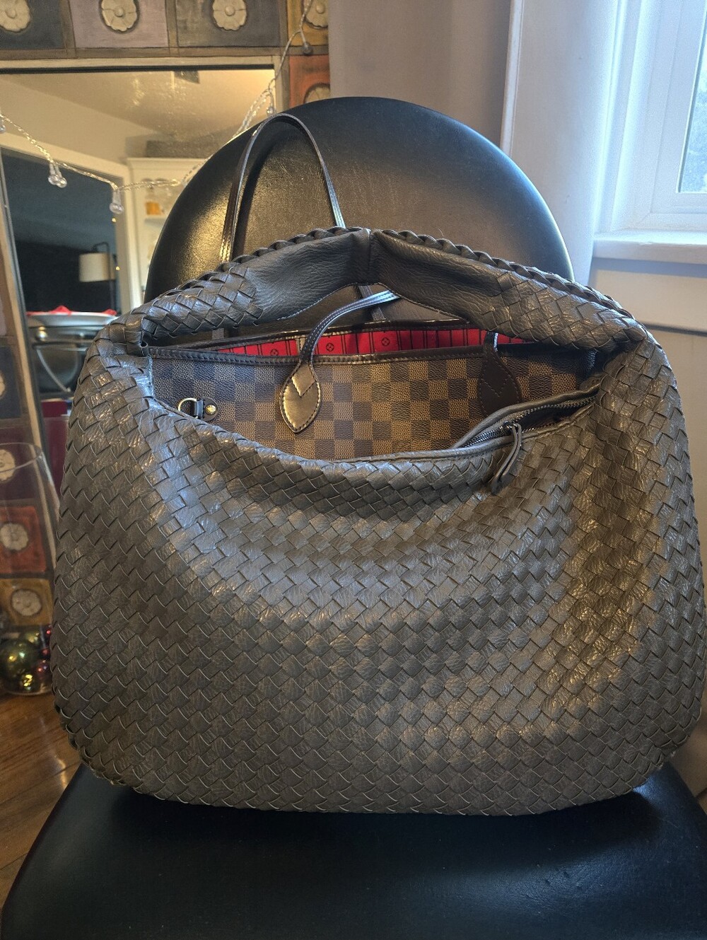 Slouchy Shoulder Large Taupe Woven Bag